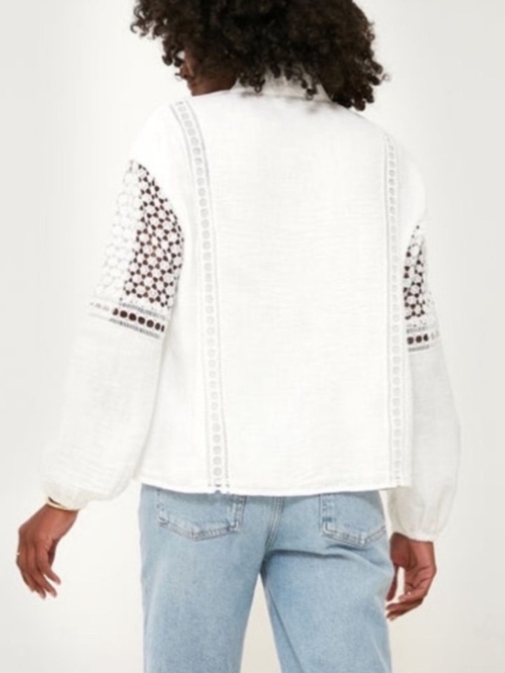 TUCKERNUCK Eyelet Jane Blouse White Crochet Resortwear Women’s Size L LIKE NEW - Picture 12 of 13